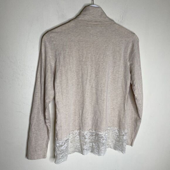 Sundance Beige Elan Turtleneck Lace Trim Blouse Long Sleeve Size Medium - Picture 11 of 13